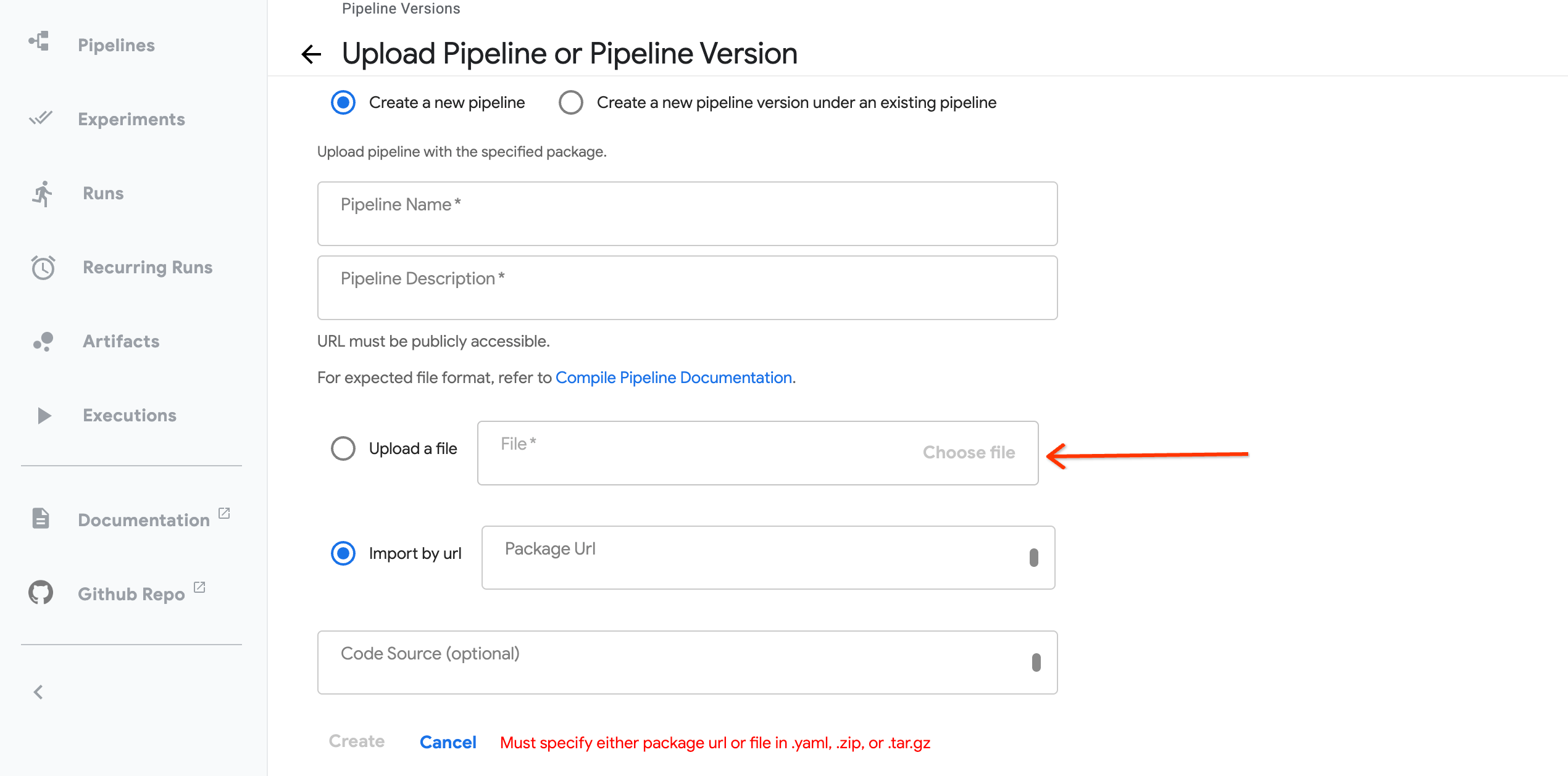 Upload pipeline screen